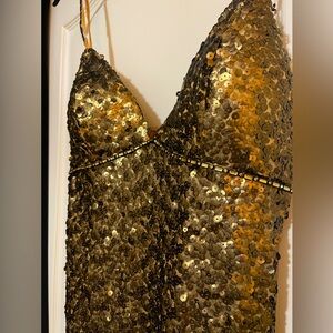 Gold sequin mini dress